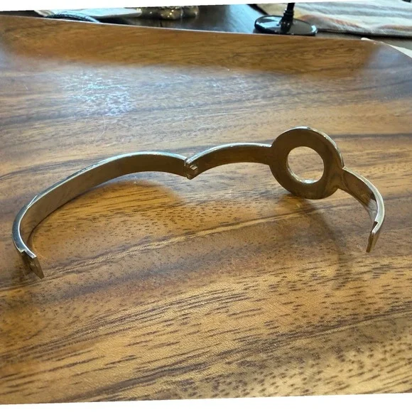 Modernist Circle Bangle Bracelet Silver Tone Minimalist Geometric Hinged - Picture 3 of 5